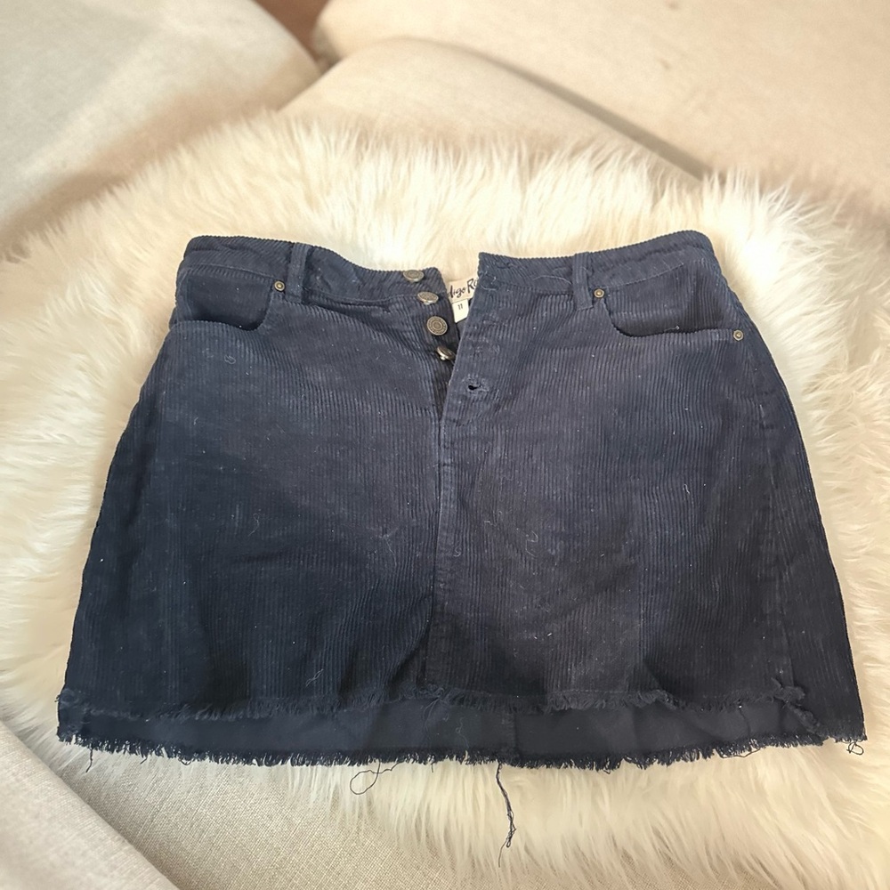 Indigo Rein Navy Corduroy Skirt with Button Accents